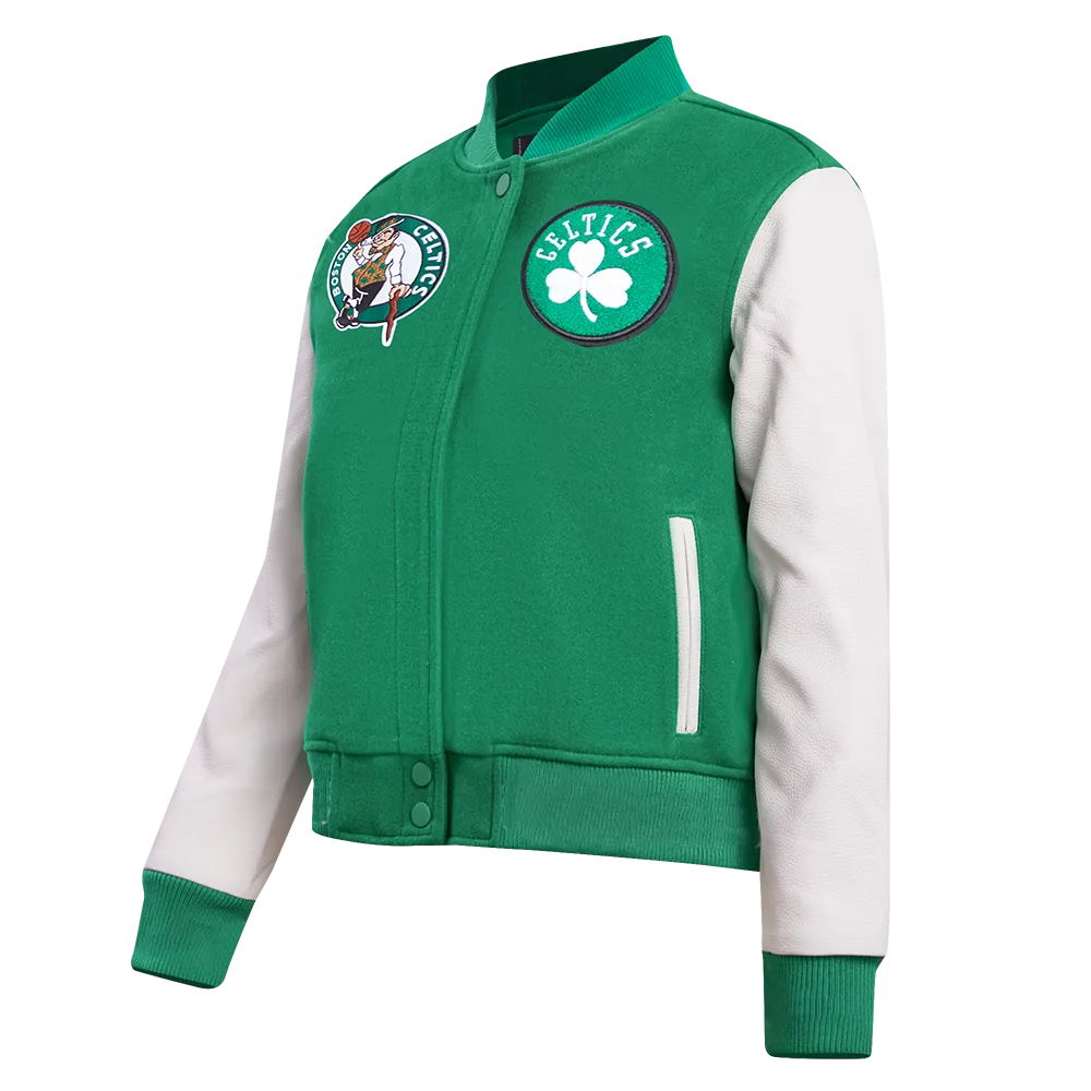 BOSTON CELTICS CLASSIC WOMEN'S WOOL VARSITY JACKET (KELLY GREEN/ WHITE)
