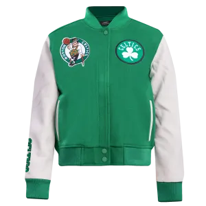 BOSTON CELTICS CLASSIC WOMEN'S WOOL VARSITY JACKET (KELLY GREEN/ WHITE)