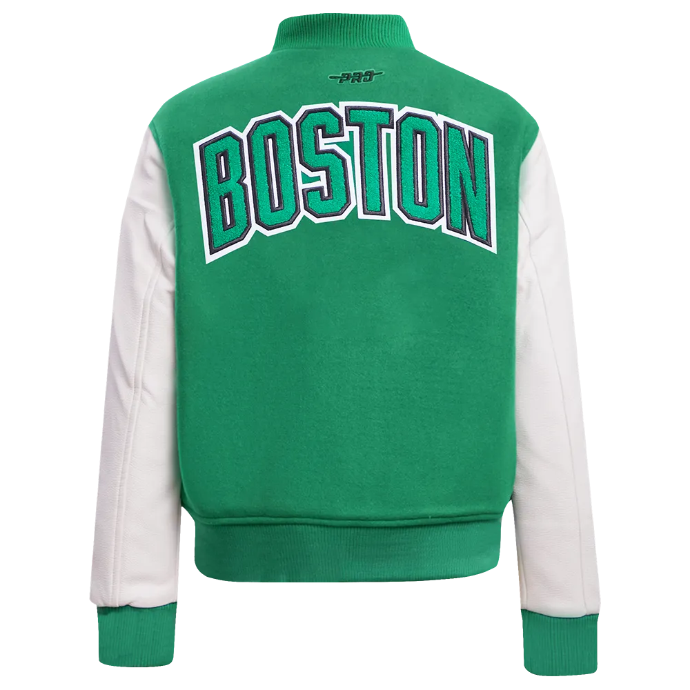 BOSTON CELTICS CLASSIC WOMEN'S WOOL VARSITY JACKET (KELLY GREEN/ WHITE)