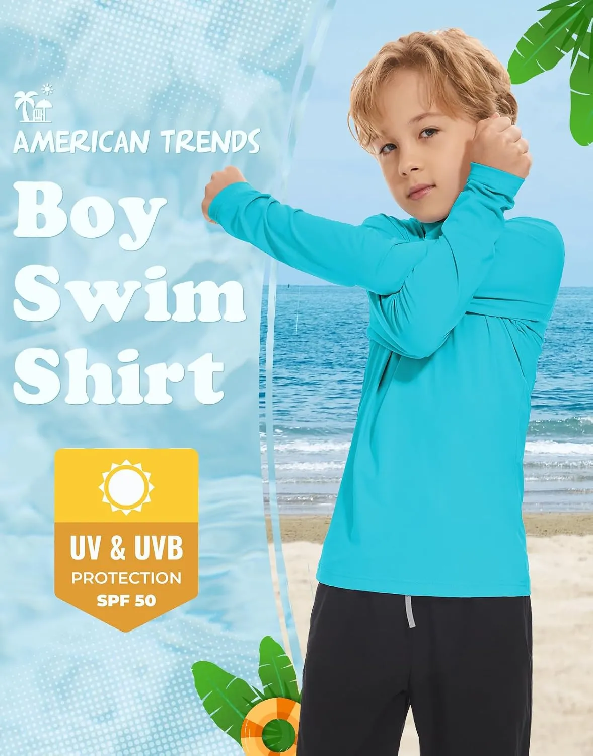 Boys Rash Guard Swim Shirt Long Sleeve UPF 50  for Toddler Kids UV Protection Outdoor Rashguard Sun Shirt