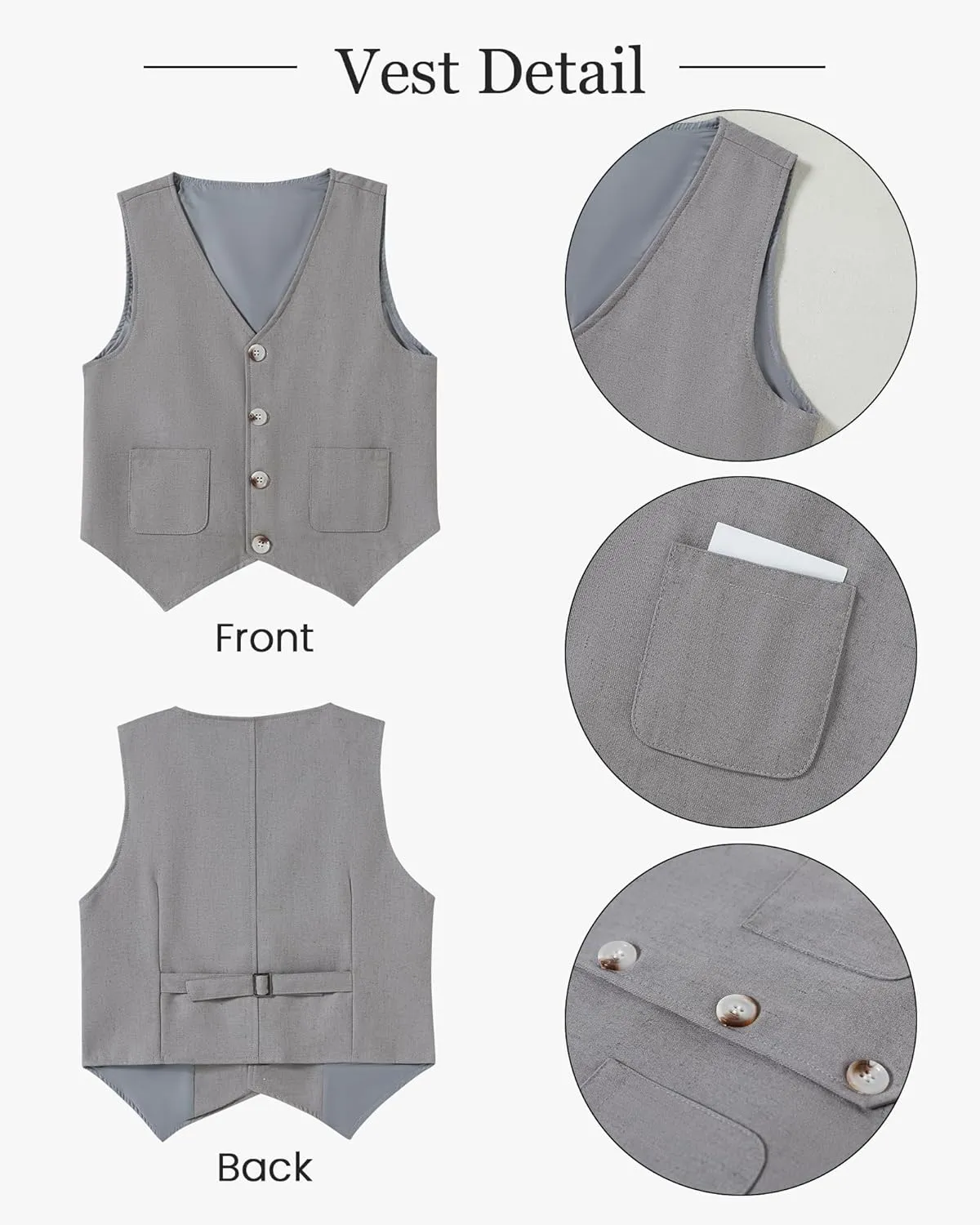 Boys Suit for Formal Occasions 4 Pieces Suit Sets Including Vest Printed Pants Dress Shirt and Tie for 6-10 Years