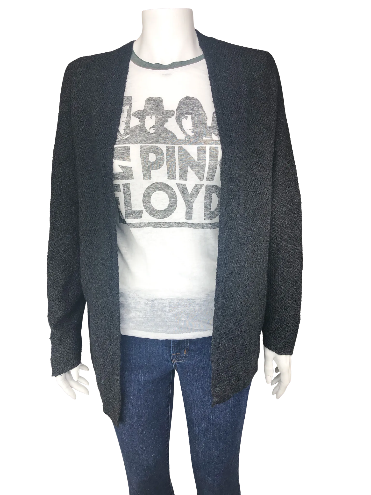 Brandy Melville, Teen Girls' Textured Open Cardigan Sweater, Dark Charcoal, One Size
