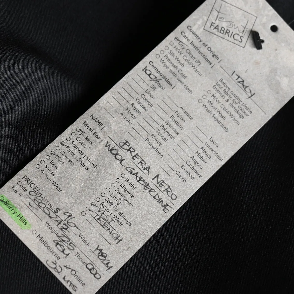 Brera Nero Gaberdine Wool Suiting