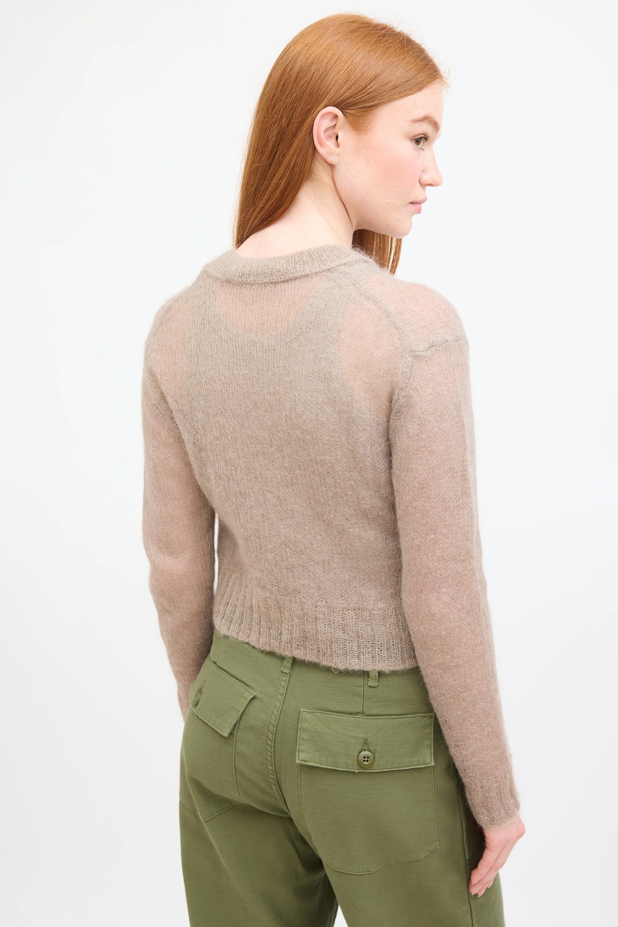 Brown Mohair Cropped V-Neck Sweater