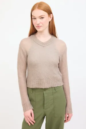 Brown Mohair Cropped V-Neck Sweater