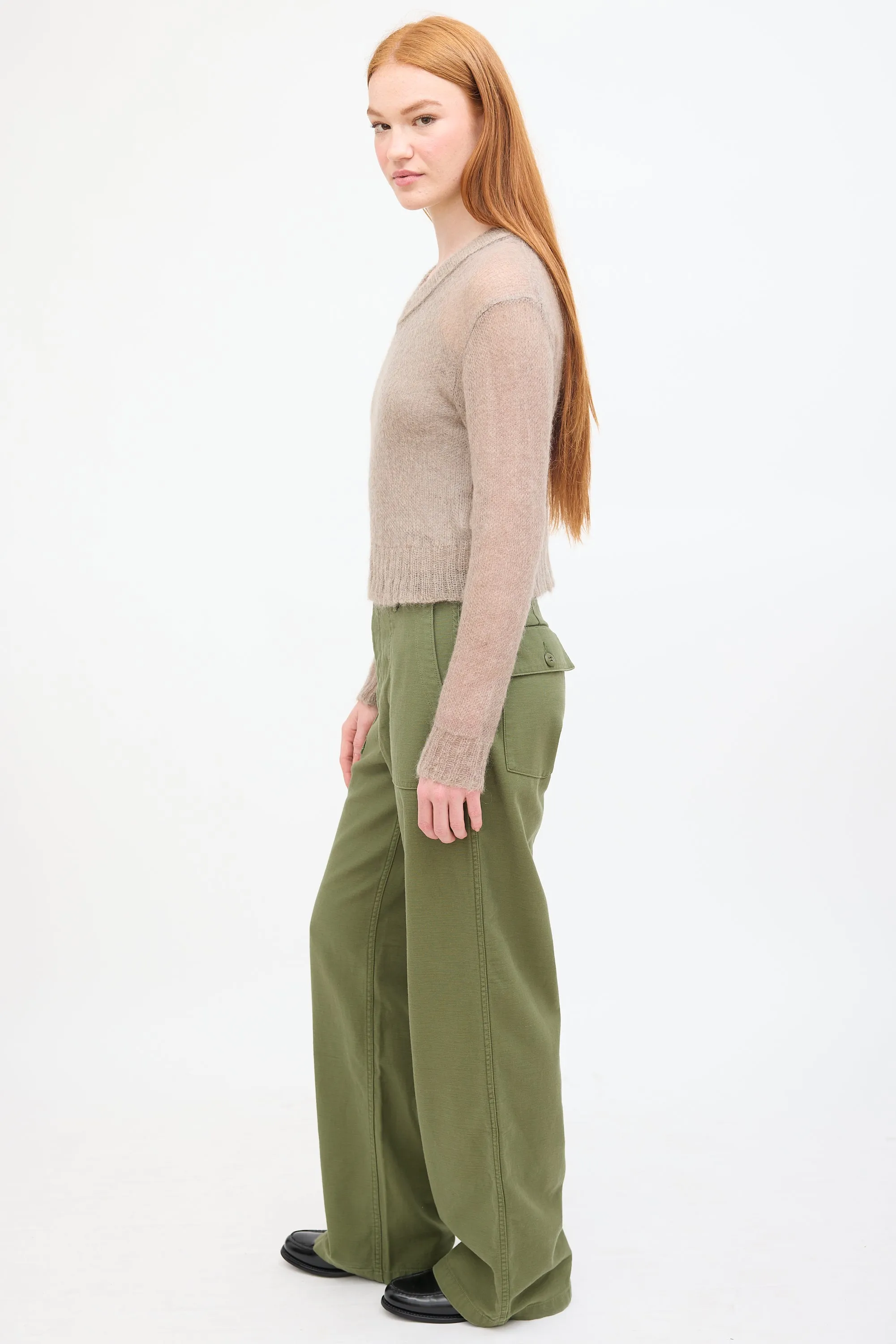 Brown Mohair Cropped V-Neck Sweater