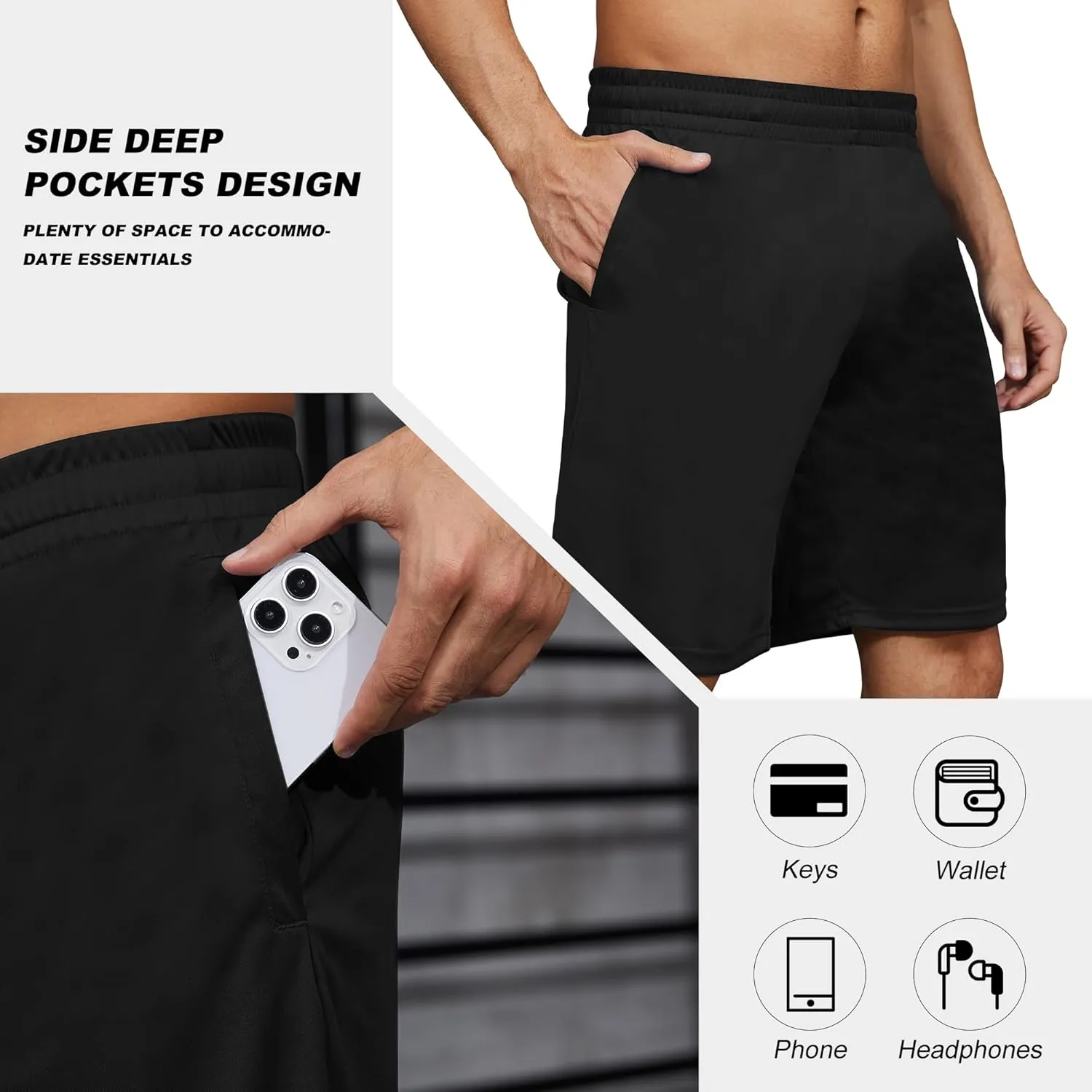 BVNSOZ Men's Athletic Shorts with Pockets and Elastic Waistband Quick Dry Workout Shorts for Men