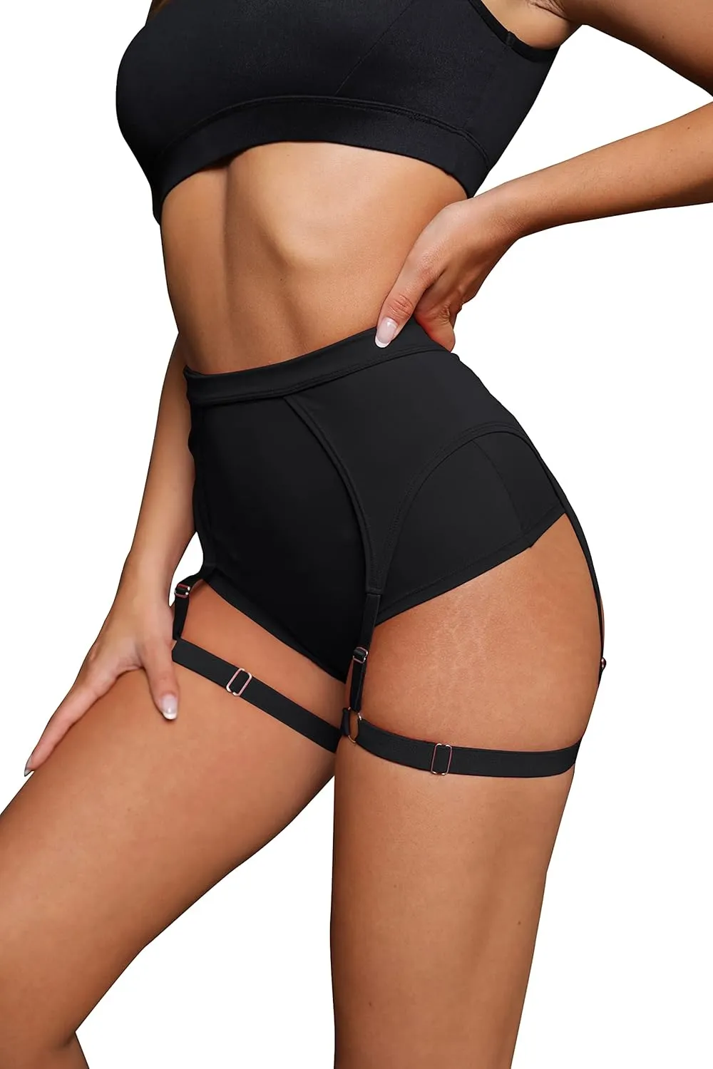 BZB Women's Booty Shorts with Garters High Waisted Biker Hot Pants Gym Cheeky Garter Running Shorts