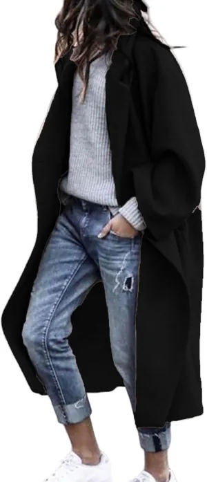 Canbebig Trench Coats for Women Oversized Button Down Long Jackets Lapel Wool Blend Coats Winter Overcoats with Pockets