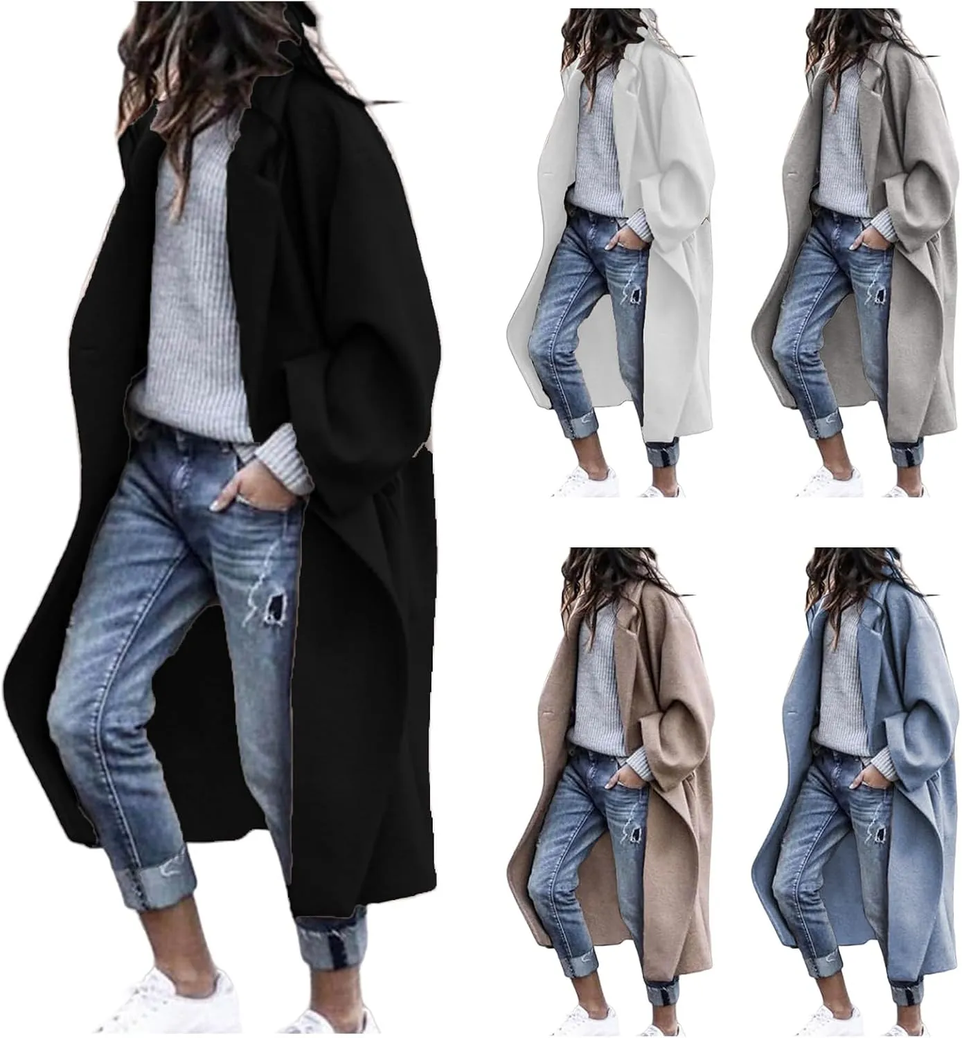 Canbebig Trench Coats for Women Oversized Button Down Long Jackets Lapel Wool Blend Coats Winter Overcoats with Pockets