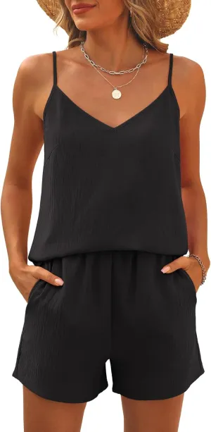 Caracilia Lounge Sets for Women 2 Piece Travel V Neck Tank Short Matching Set Summer Casual Spring Trendy Comfy Outfits 2025