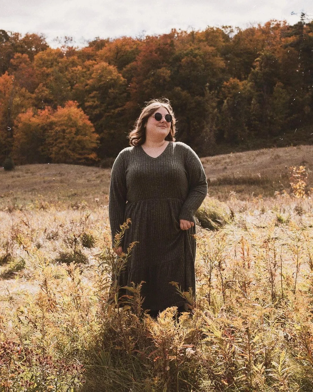 CARCOS Plus Size Dresses for Curvy Women Crew/Vneck Long Sleeve Dresses Ladies Knee Long Fall Winter Dress with Pocket XL-5XL