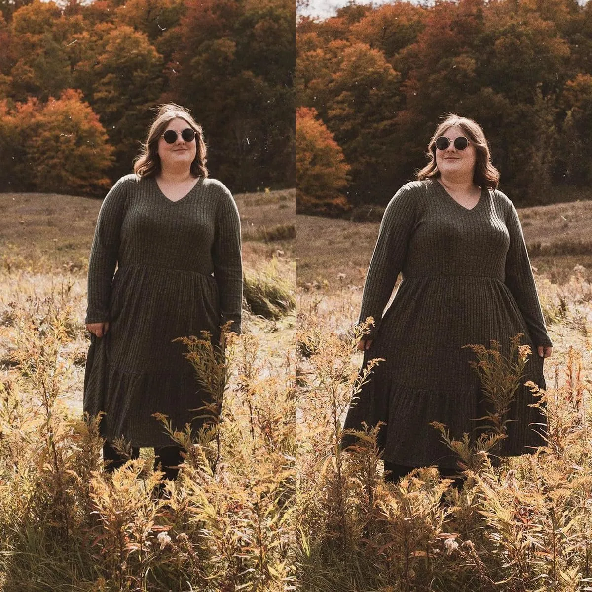CARCOS Plus Size Dresses for Curvy Women Crew/Vneck Long Sleeve Dresses Ladies Knee Long Fall Winter Dress with Pocket XL-5XL