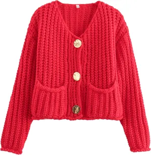 Cardigan Sweaters for Women Sweaters Womens Knit Cardigan Long Sleeve Open Front Button Down Jacket with Pockets
