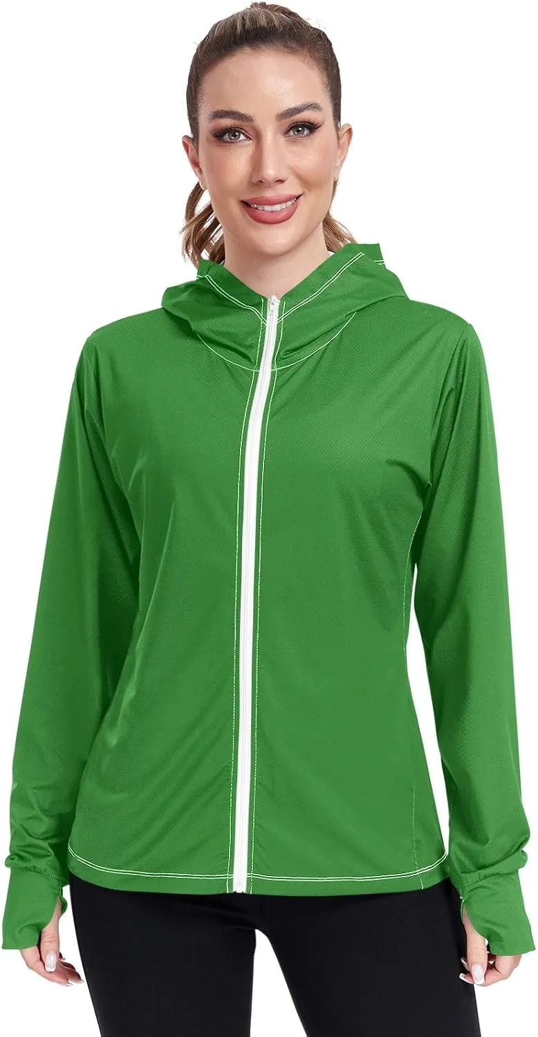 Celadon Womens Sun Protection Shirts Lightweight Long Sleeve Sun Shirt for Hiking Outdoor Women's Hoodie Zip Front Rash Guard