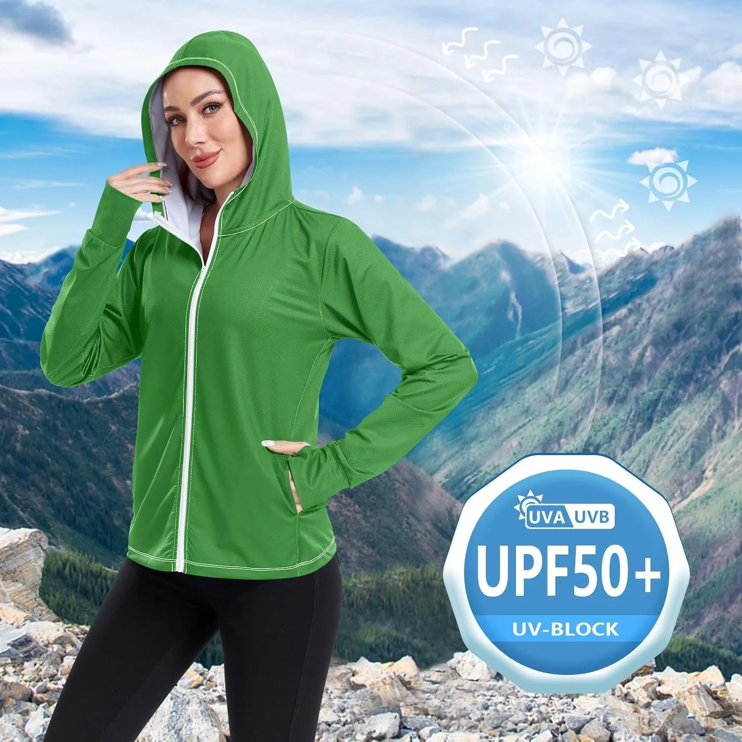 Celadon Womens Sun Protection Shirts Lightweight Long Sleeve Sun Shirt for Hiking Outdoor Women's Hoodie Zip Front Rash Guard