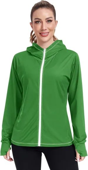 Celadon Womens Sun Protection Shirts Lightweight Long Sleeve Sun Shirt for Hiking Outdoor Women's Hoodie Zip Front Rash Guard
