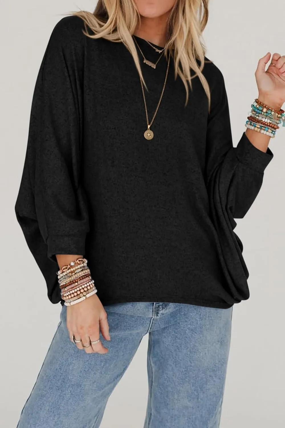CFLONGE Fall Sweaters for Women 2025 Casual Pullover Off The Shoulder Sweater Batwing Long Sleeve Sweatshirt Knit Jumper Tops
