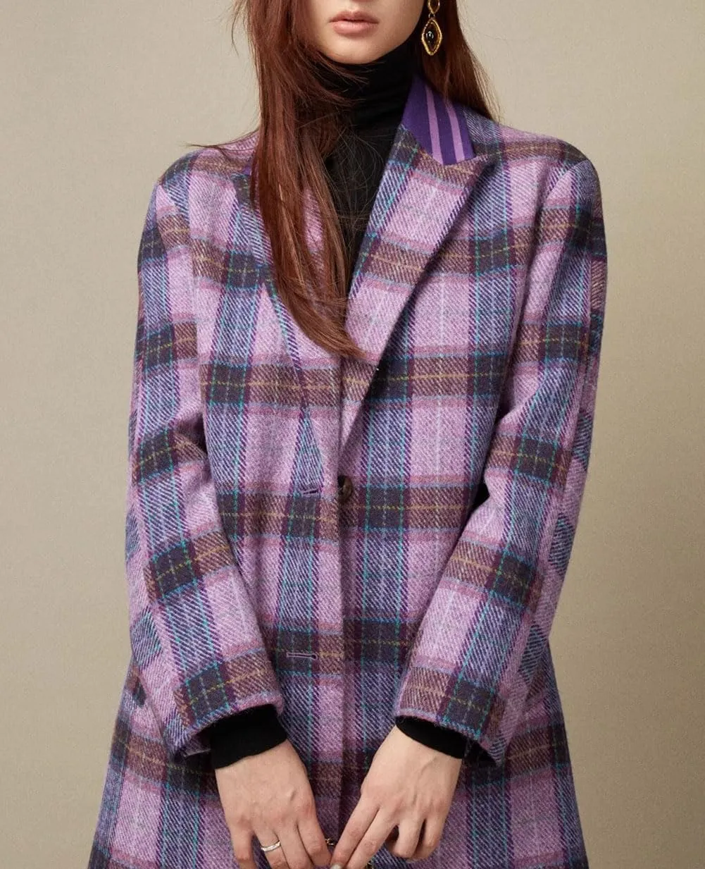 CHARTOU Women Plaid Long Winter Coats Wool Blend Loose Fit Dressy Lady Jacket Trench Coat Outwear