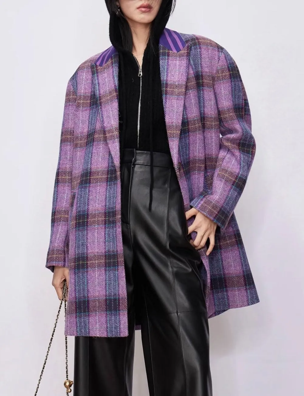 CHARTOU Women Plaid Long Winter Coats Wool Blend Loose Fit Dressy Lady Jacket Trench Coat Outwear