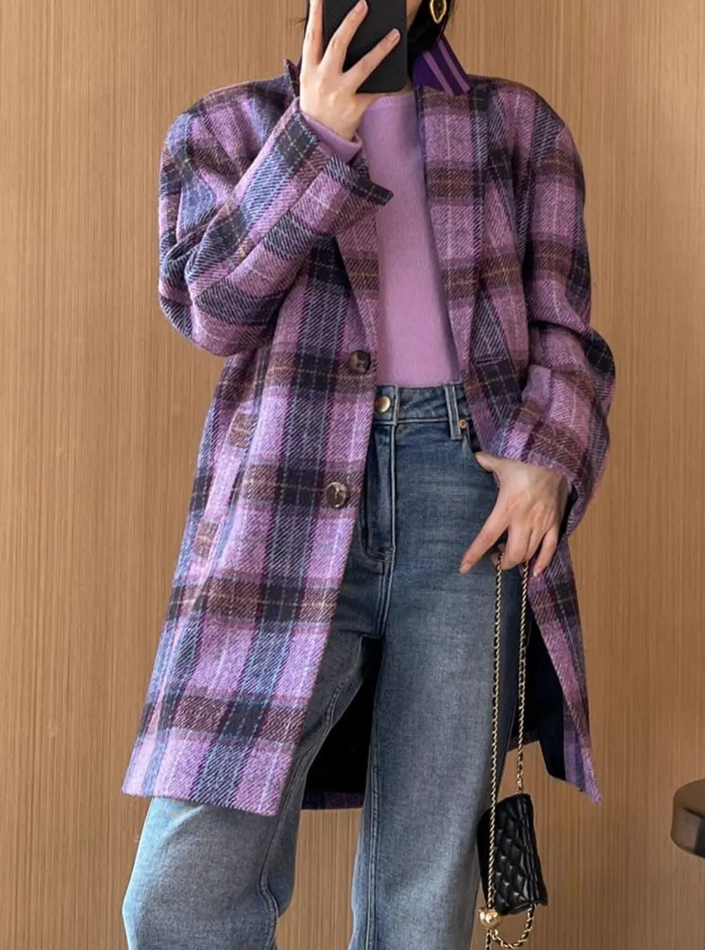 CHARTOU Women Plaid Long Winter Coats Wool Blend Loose Fit Dressy Lady Jacket Trench Coat Outwear