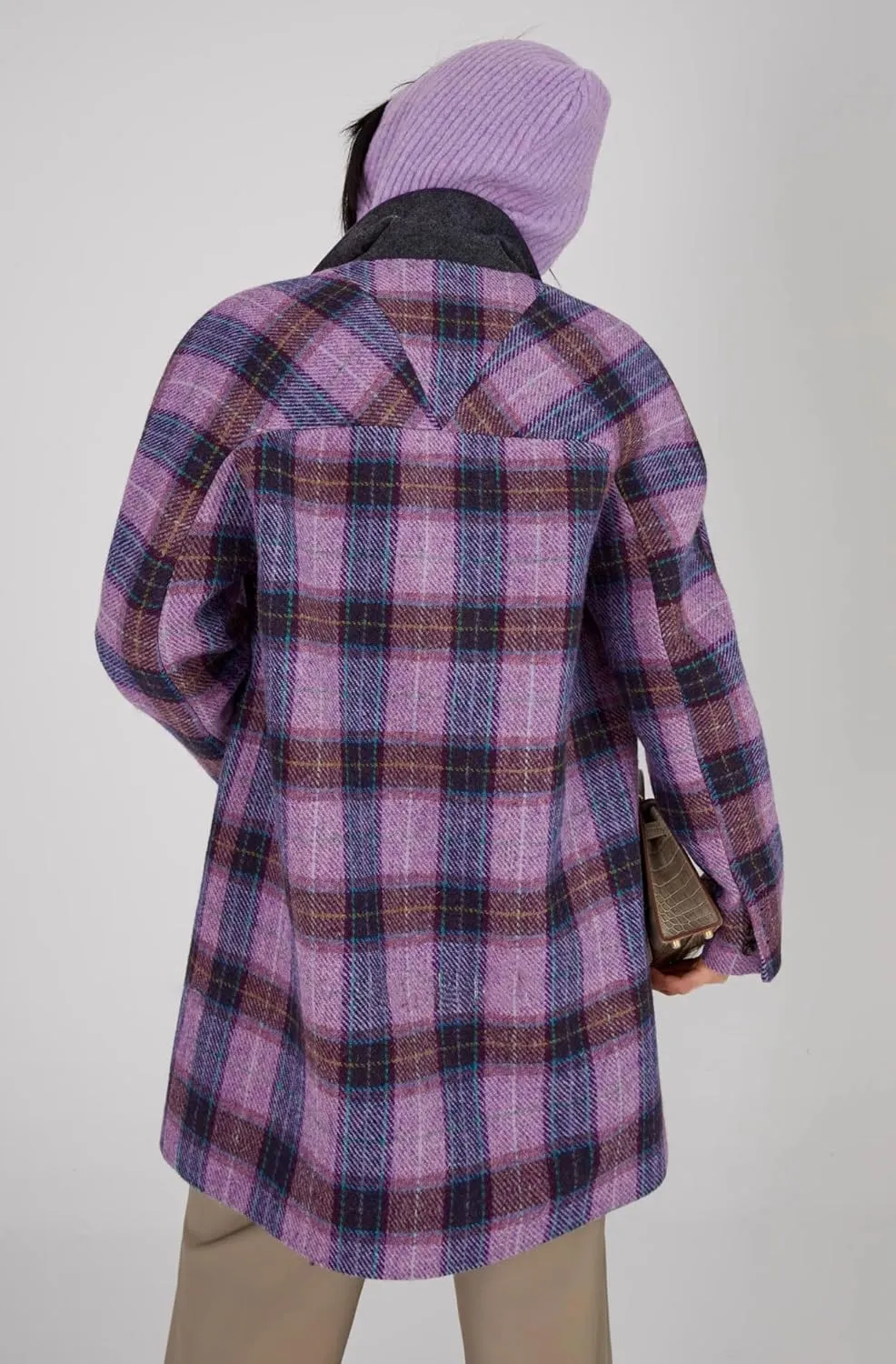 CHARTOU Women Plaid Long Winter Coats Wool Blend Loose Fit Dressy Lady Jacket Trench Coat Outwear