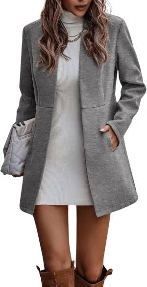 CHARTOU Women's Winter Mid Long Tweed Trench Coat Slim Cinched Waist Peacoat Notched Lapel Overcoat Fall