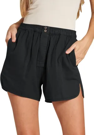 Cicy Bell Womens Summer Cotton Shorts Casual Elastic High Waisted Pleated Cute Trendy Comfy Beach Pants