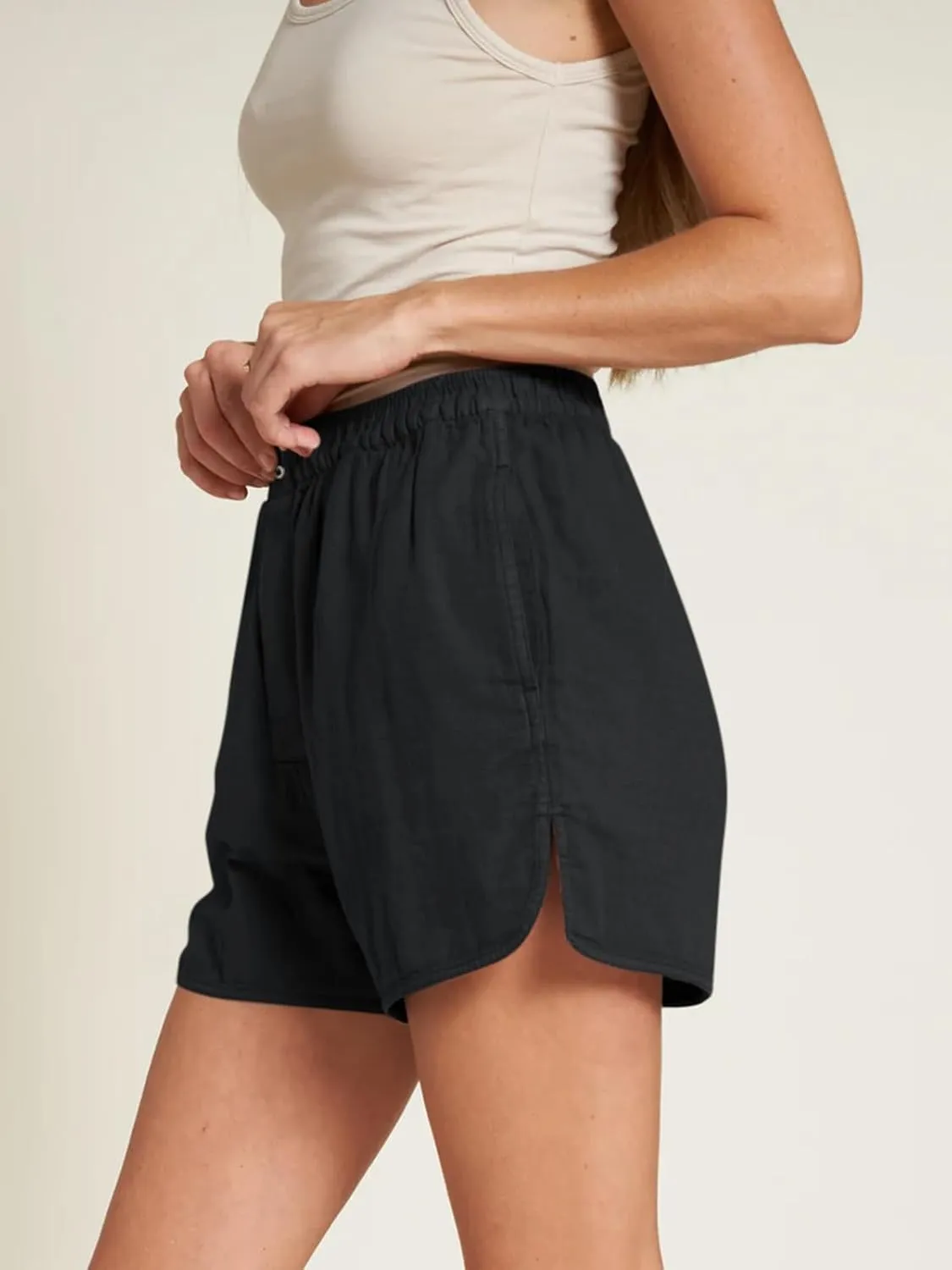 Cicy Bell Womens Summer Cotton Shorts Casual Elastic High Waisted Pleated Cute Trendy Comfy Beach Pants