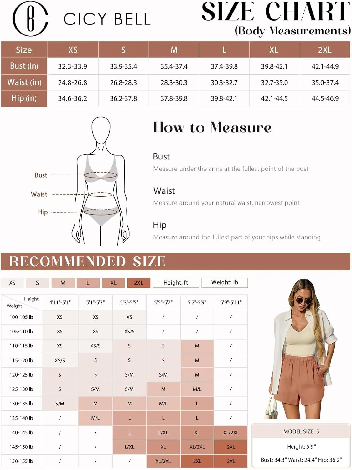 Cicy Bell Womens Summer Cotton Shorts Casual Elastic High Waisted Pleated Cute Trendy Comfy Beach Pants