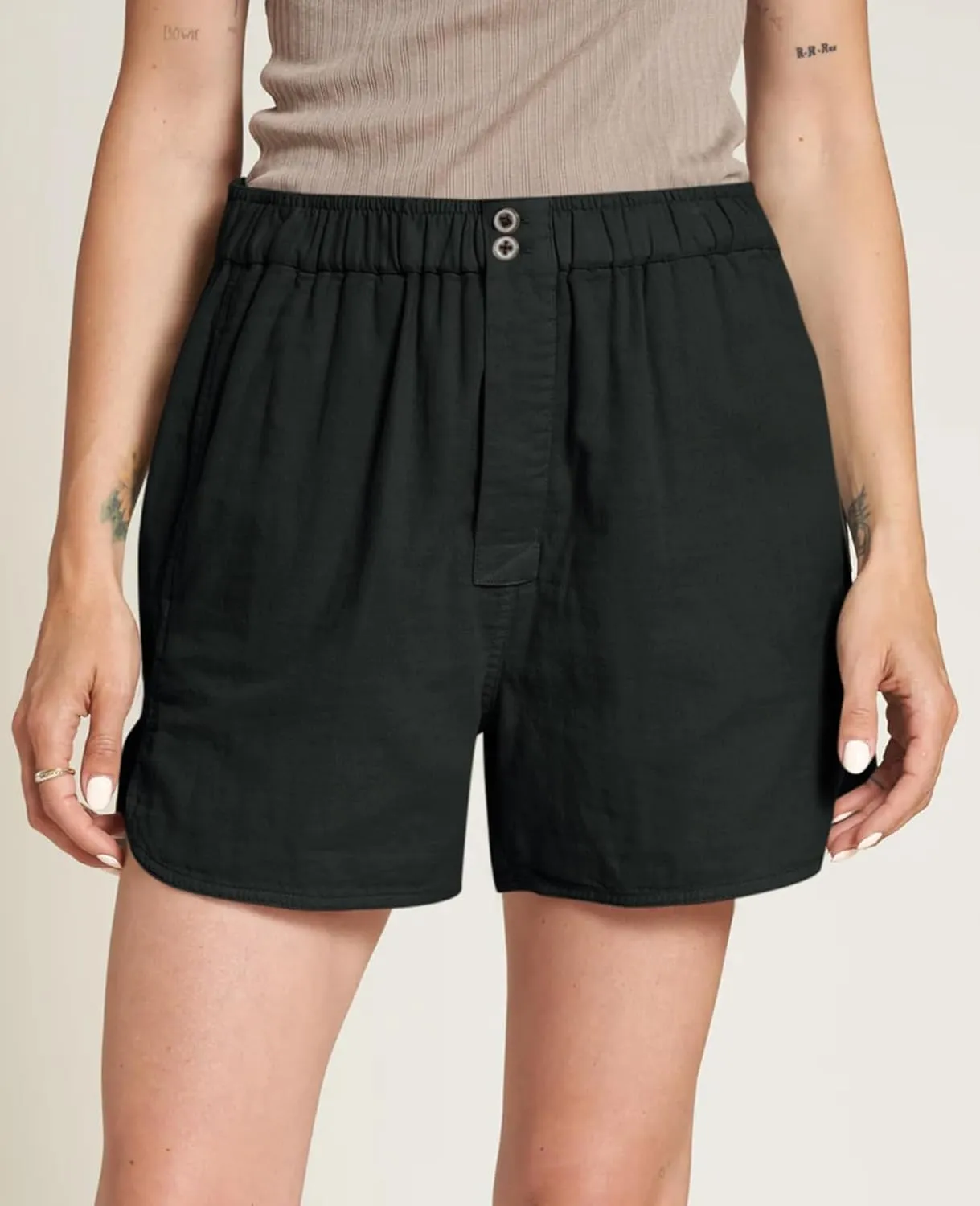 Cicy Bell Womens Summer Cotton Shorts Casual Elastic High Waisted Pleated Cute Trendy Comfy Beach Pants