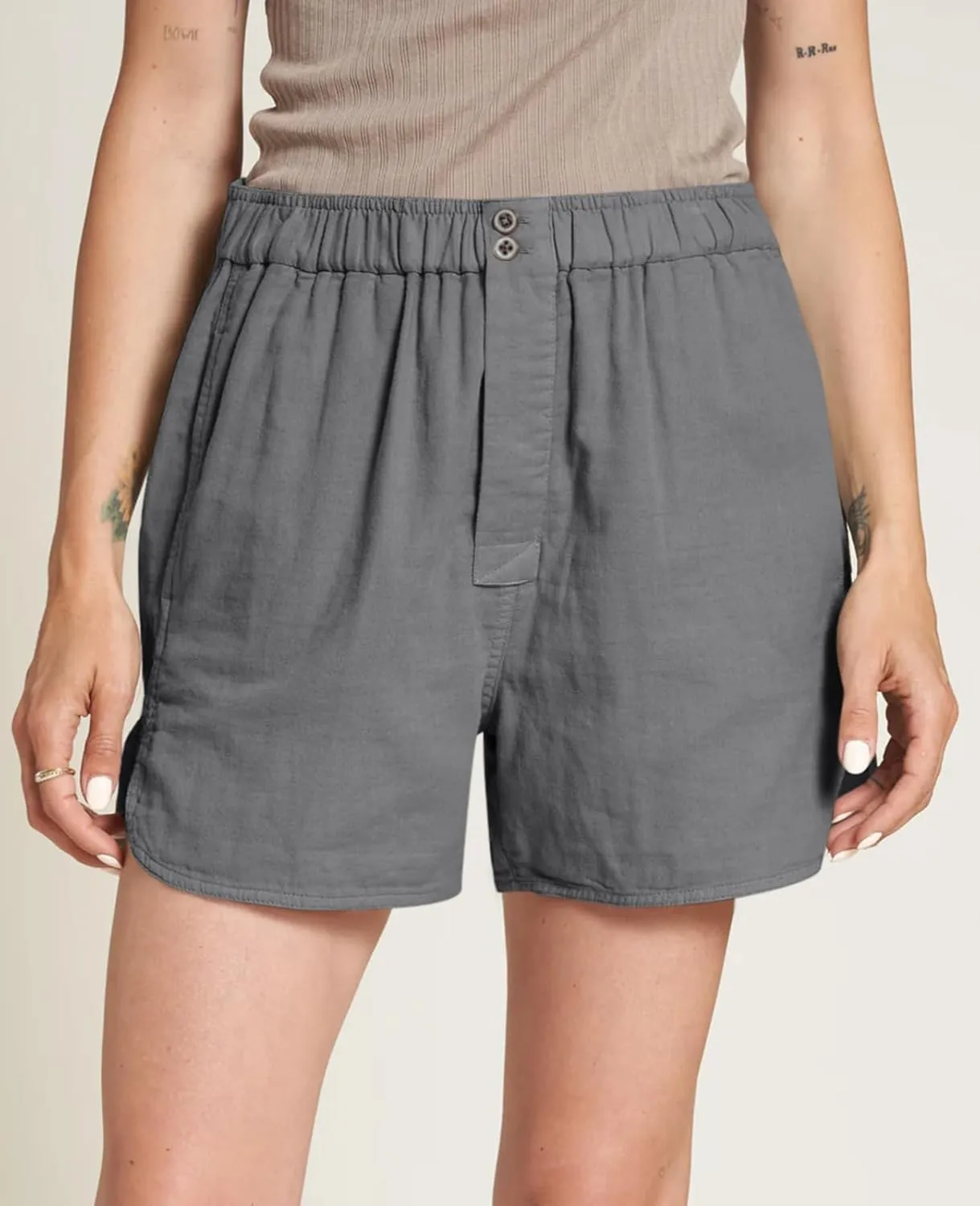 Cicy Bell Womens Summer Cotton Shorts Casual Elastic High Waisted Pleated Cute Trendy Comfy Beach Pants