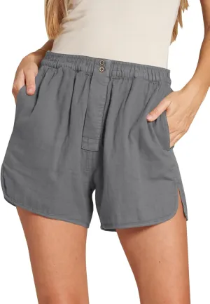 Cicy Bell Womens Summer Cotton Shorts Casual Elastic High Waisted Pleated Cute Trendy Comfy Beach Pants