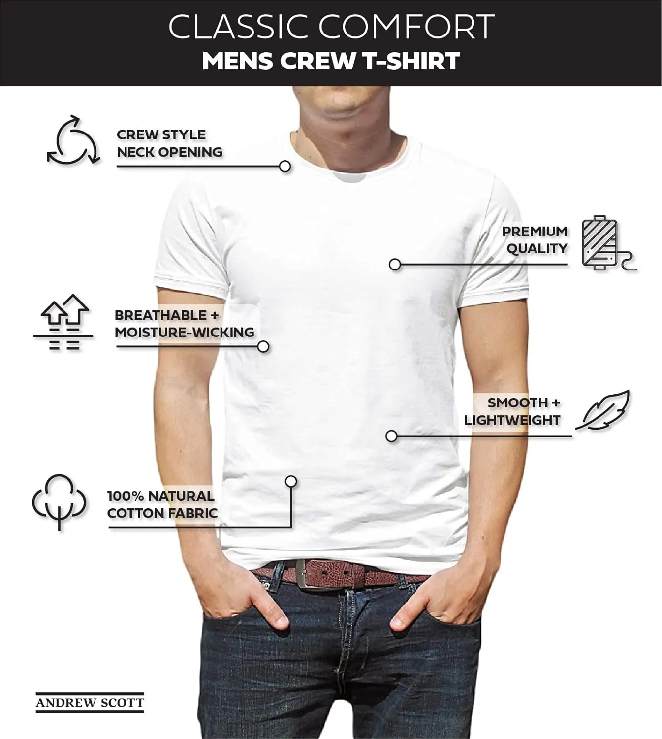 Classic Men's Short Sleeve Cotton Undershirts | Crew Neck T Shirt - Multi & Bulk Wholesale Packs