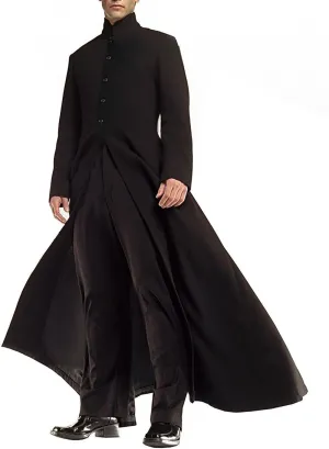 Coat Black Gothic Cosplay Ankle Length Wool Trench Coat