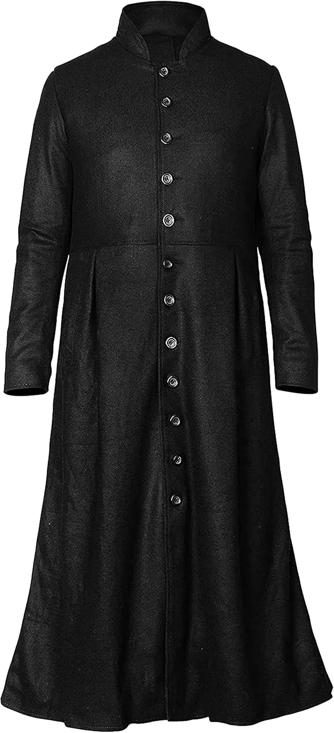 Coat Black Gothic Cosplay Ankle Length Wool Trench Coat