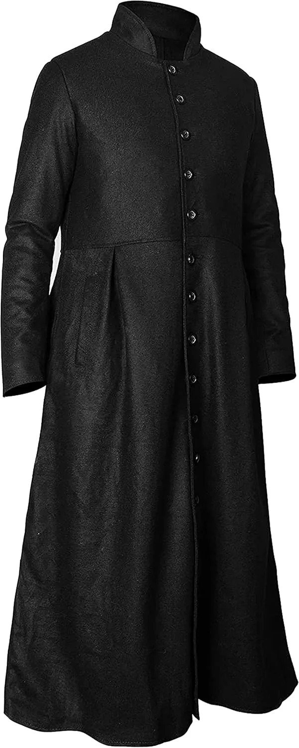 Coat Black Gothic Cosplay Ankle Length Wool Trench Coat