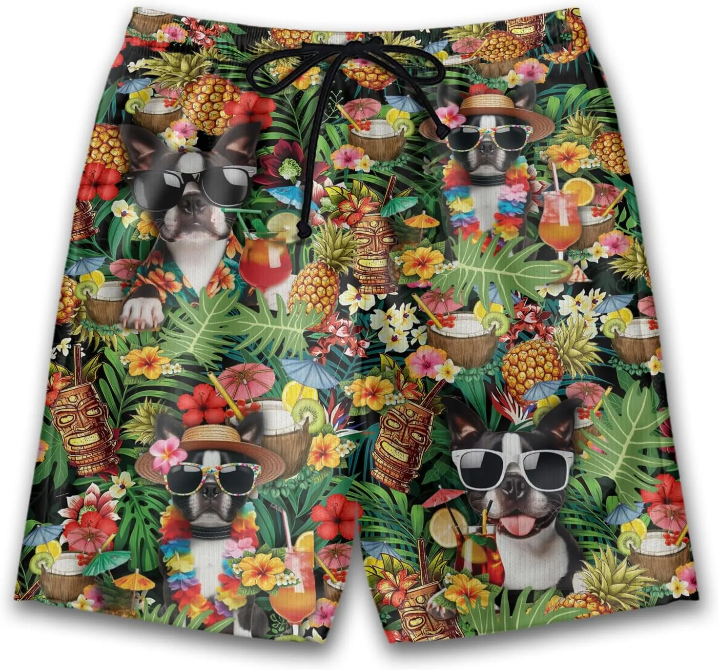 Cocktails Dog Mens Swim Trunks - Tropical Hawaiian Mens Shorts Casual - Summer Drawstring Beachwear Shorts PA38