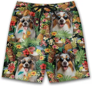 Cocktails Dog Mens Swim Trunks - Tropical Hawaiian Mens Shorts Casual - Summer Drawstring Beachwear Shorts PA38