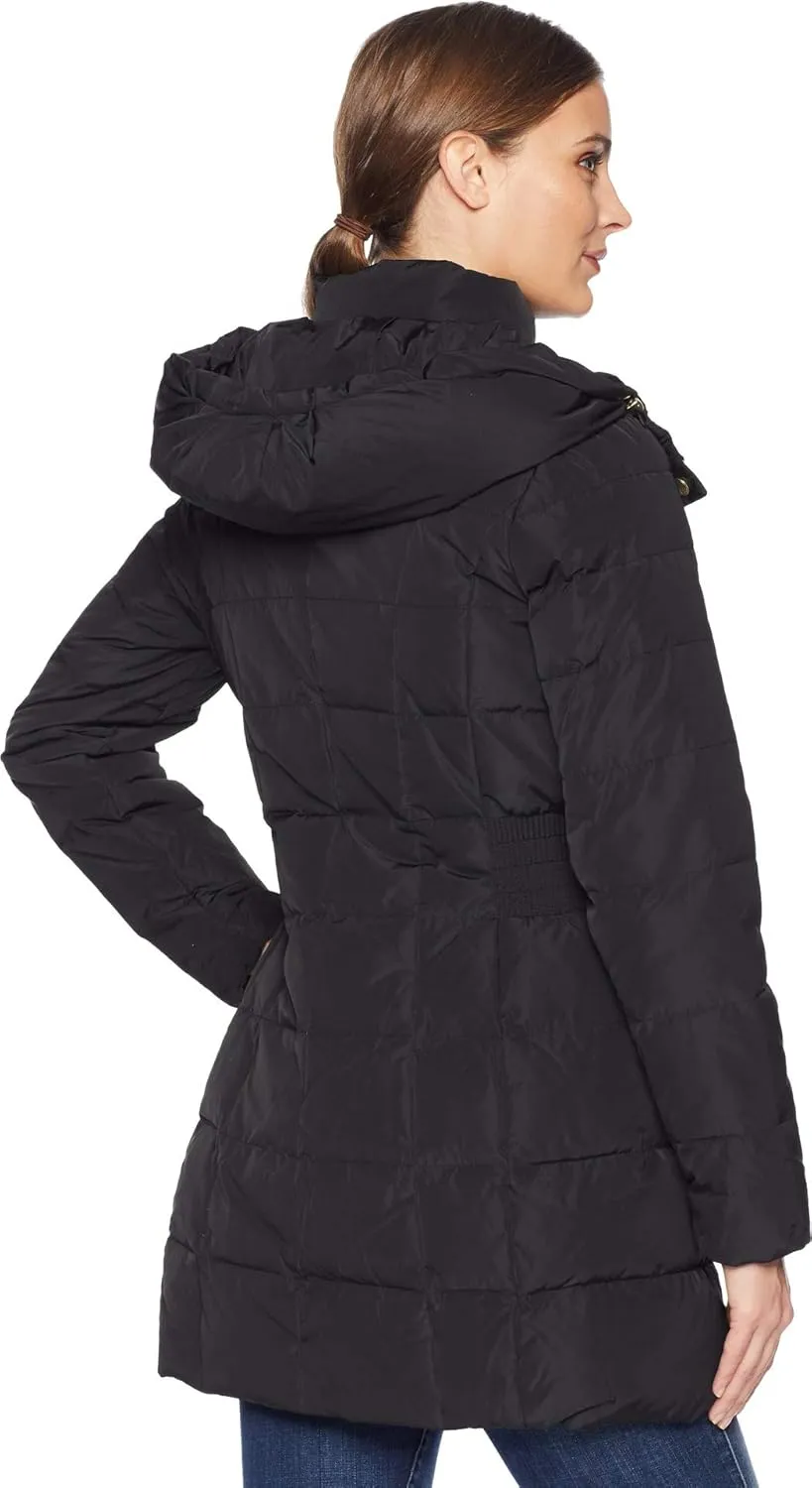 Cole Haan Women's Taffeta Down Coat with Bib Front and Dramatic Hood
