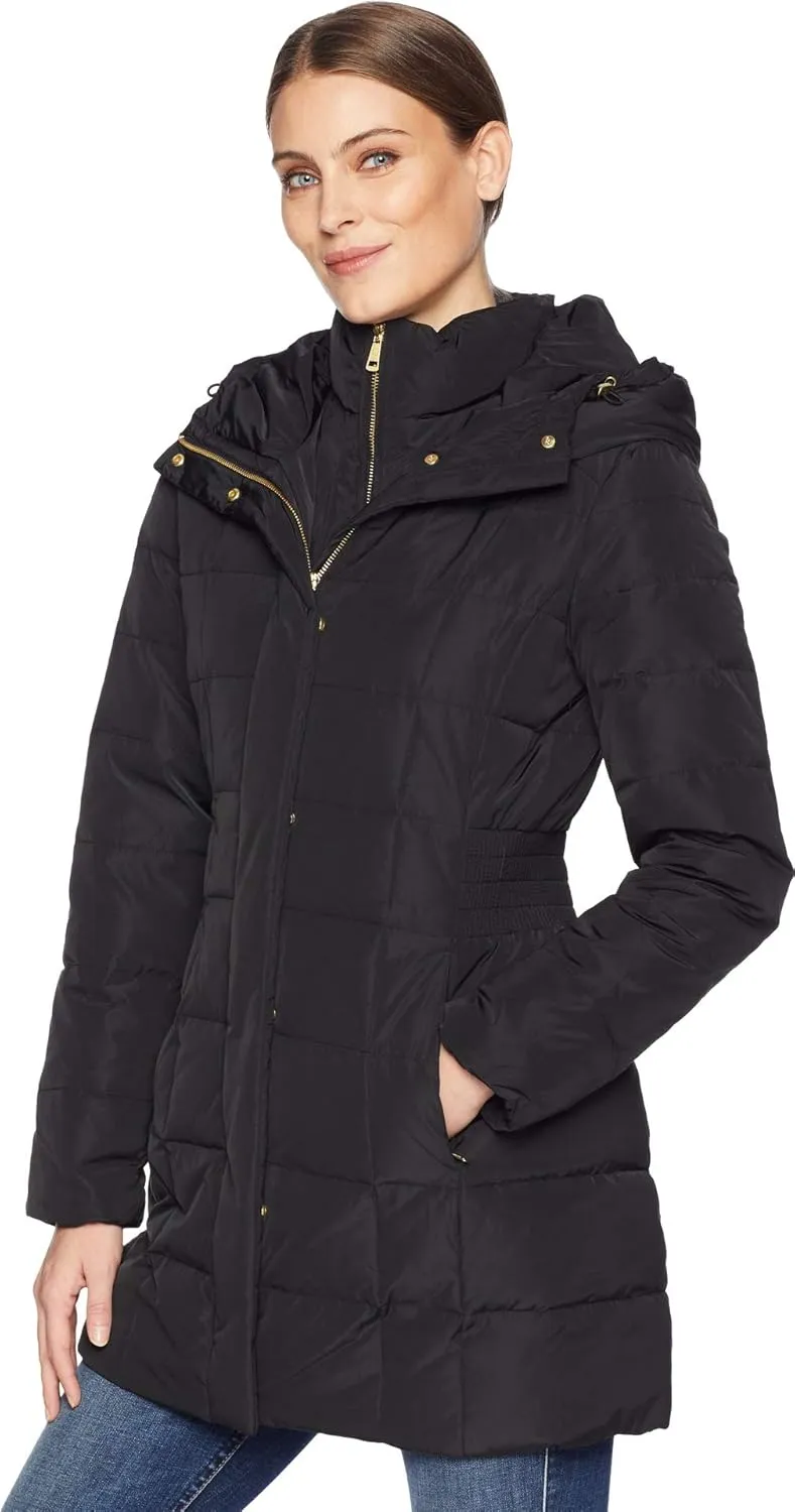 Cole Haan Women's Taffeta Down Coat with Bib Front and Dramatic Hood