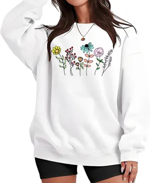 Consider How The Wildflowers Grow Crewneck Sweatshirts Women's Planting Flowers Christian Verse Pullover Top