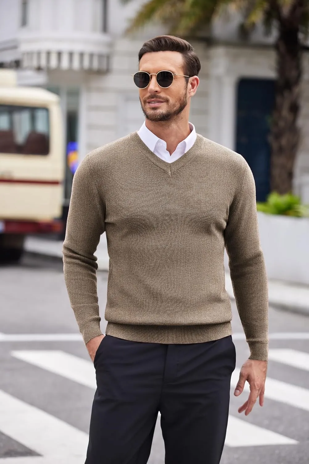 COOFANDY Men V Neck Dress Sweater Knit Long Sleeve Casual Slim Fit Pullover Sweater