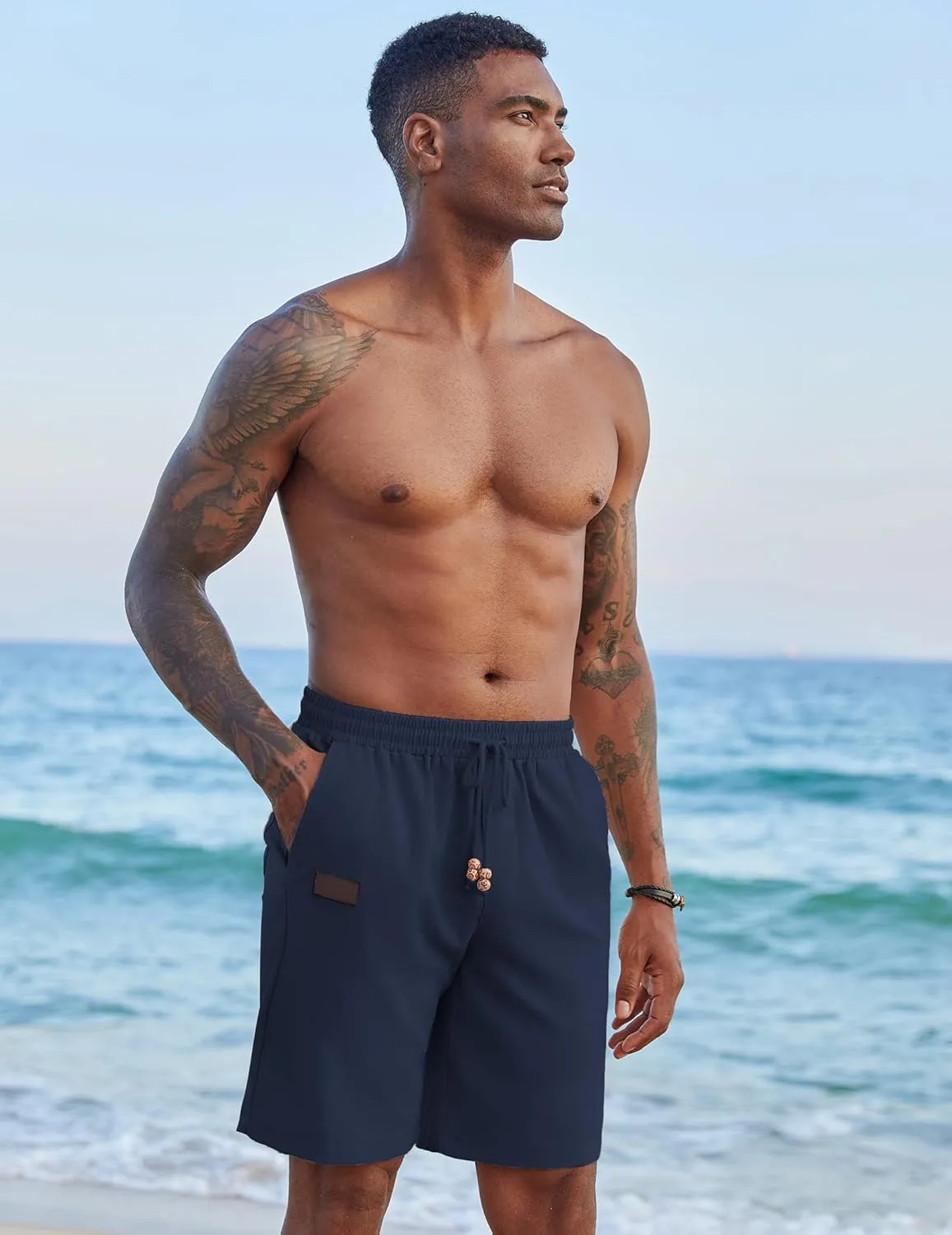 COOFANDY Mens Casual Linen Shorts Elastic Waist Drawstring Loose Fit Summer Beach Vacation Shorts with Pockets