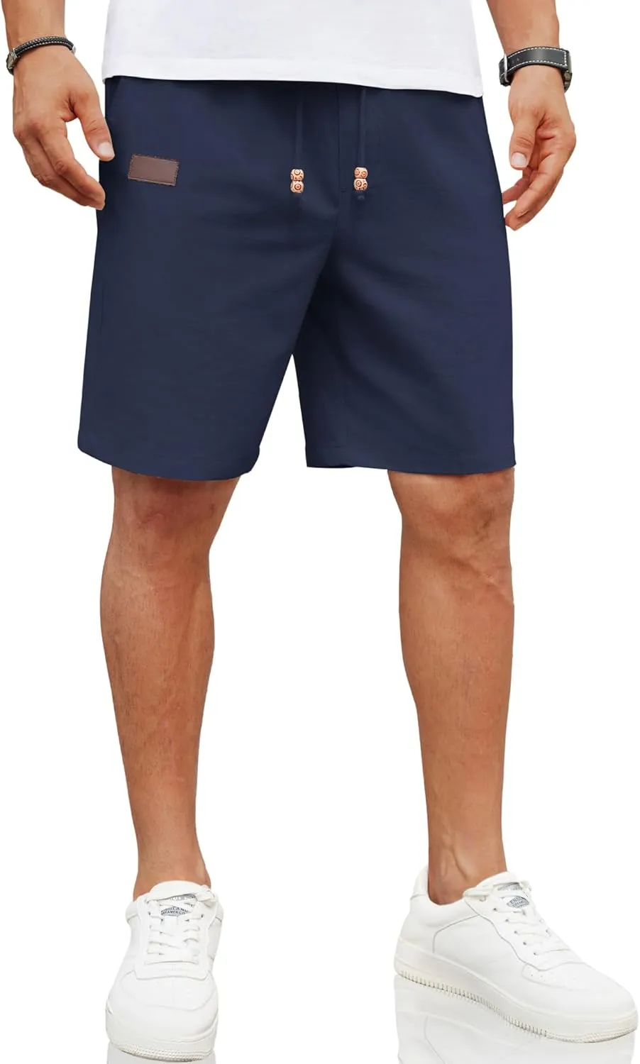 COOFANDY Mens Casual Linen Shorts Elastic Waist Drawstring Loose Fit Summer Beach Vacation Shorts with Pockets
