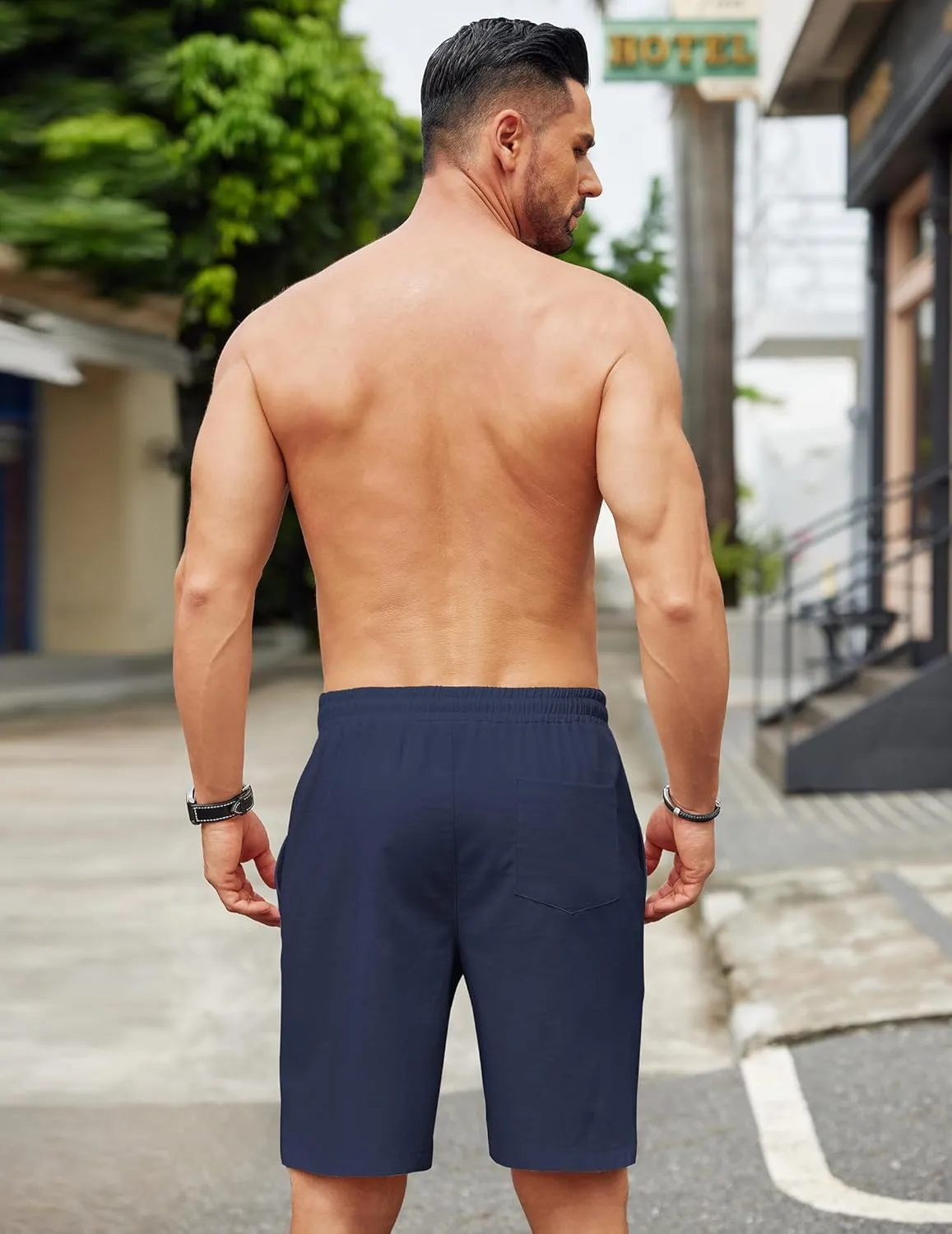 COOFANDY Mens Casual Linen Shorts Elastic Waist Drawstring Loose Fit Summer Beach Vacation Shorts with Pockets