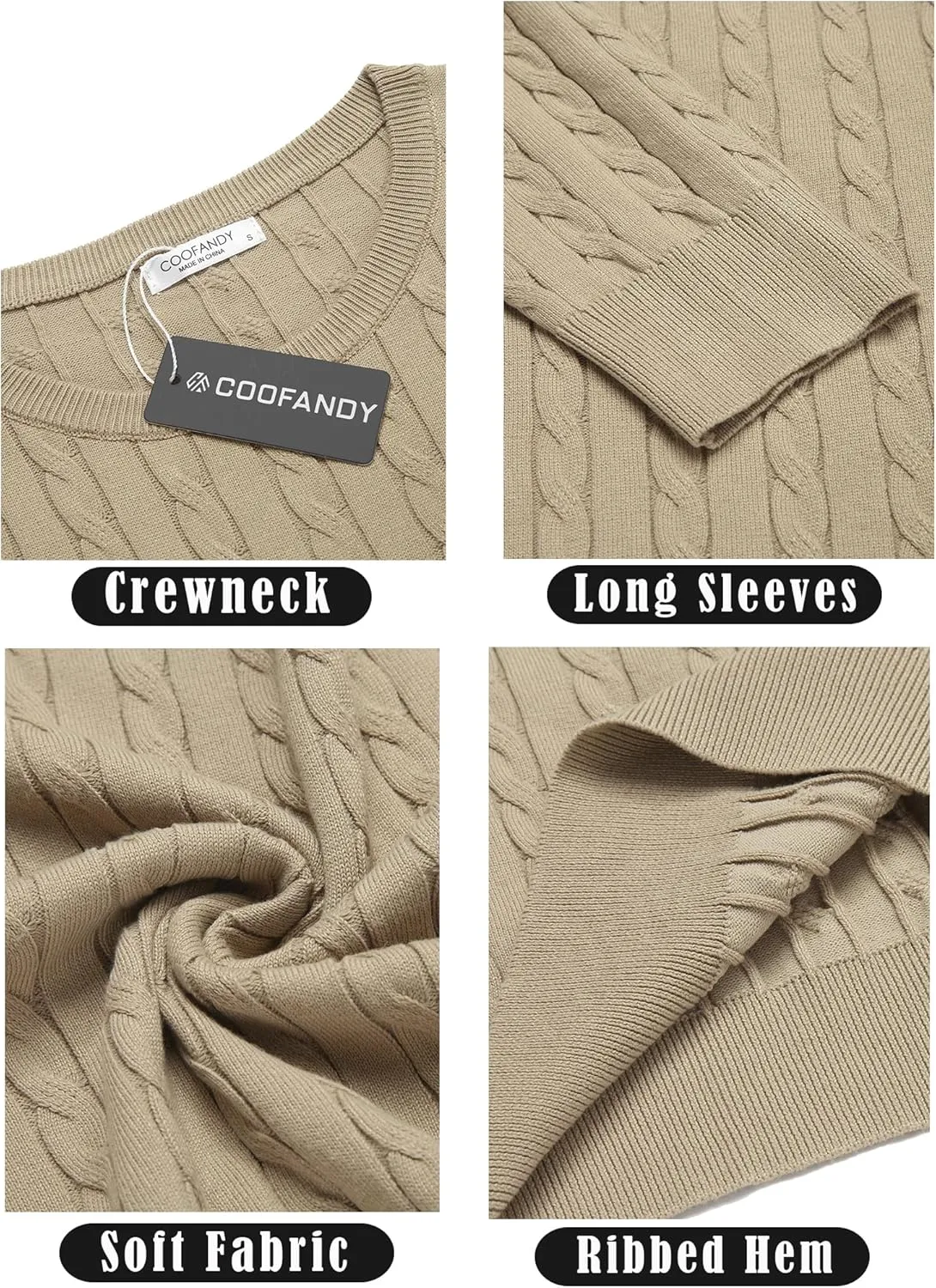 COOFANDY Men's Crewneck Knit Sweater Slim Fit Lightweight Casual Twist Patterned Cable Knitted Pullover