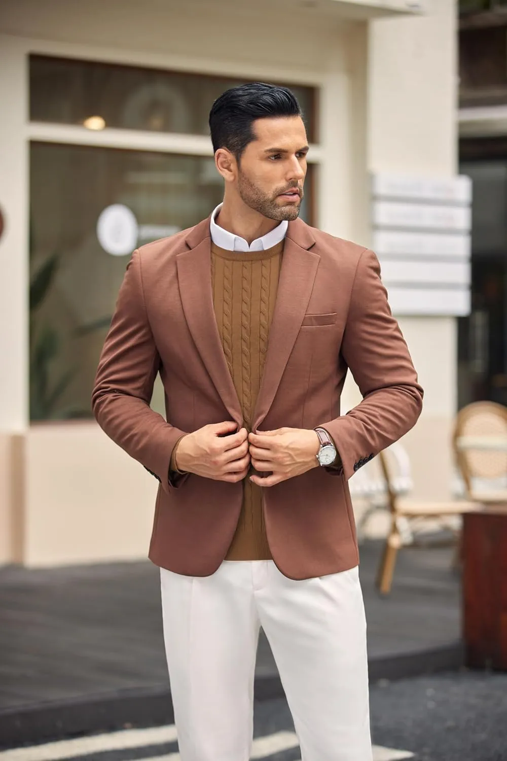COOFANDY Men's Crewneck Knit Sweater Slim Fit Lightweight Casual Twist Patterned Cable Knitted Pullover