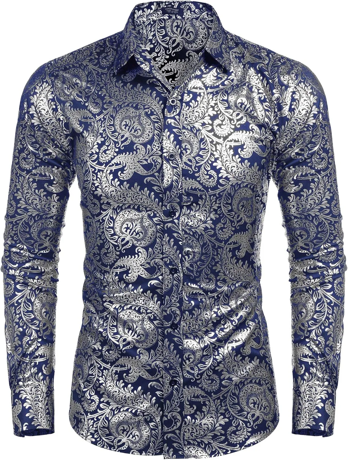 COOFANDY Men's Paisley Shirt Luxury Disco Long Sleeve Button Down Dress Shirts