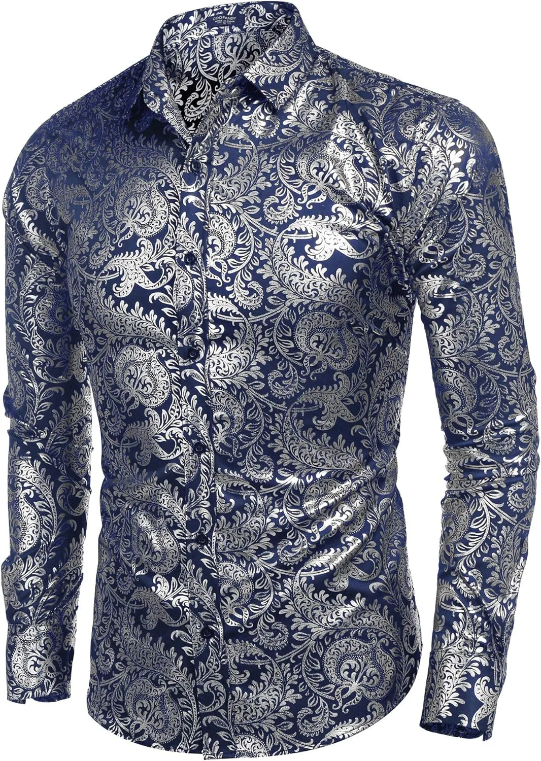 COOFANDY Men's Paisley Shirt Luxury Disco Long Sleeve Button Down Dress Shirts